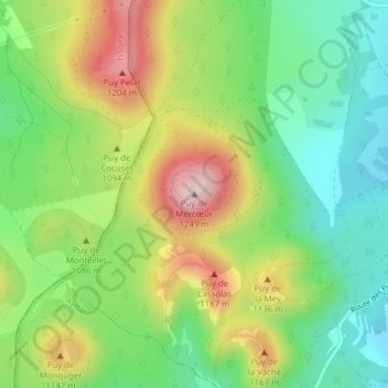 Carte topographique Puy de Mercœur, altitude, relief
