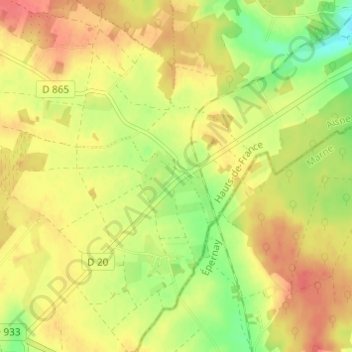 Carte topographique Villemoyenne, altitude, relief
