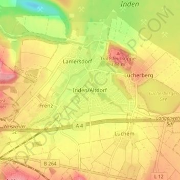 Carte topographique Inden/Altdorf, altitude, relief