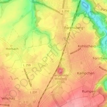 Carte topographique Bank, altitude, relief