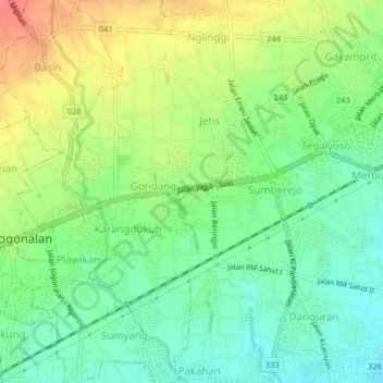 Carte topographique Trunuh, altitude, relief