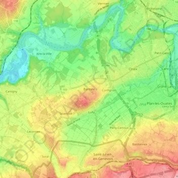 Carte topographique Bernex, altitude, relief