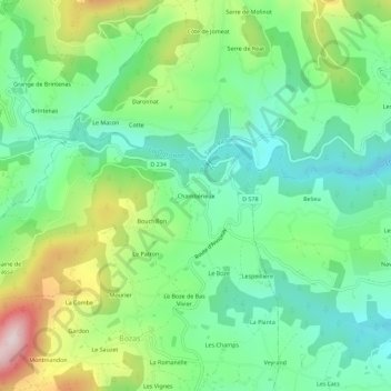 Carte topographique Chambérieux, altitude, relief