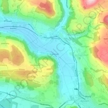 Carte topographique Nesselbank, altitude, relief