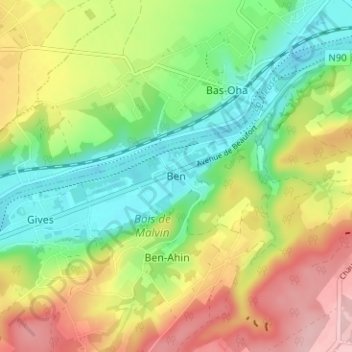 Carte topographique Ben, altitude, relief