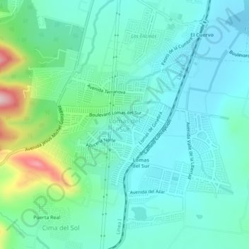 Carte topographique Lomas del Sur, altitude, relief