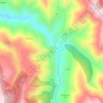 Carte topographique Laxo, altitude, relief