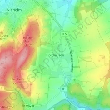 Carte topographique Holzhausen, altitude, relief