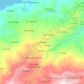 Carte topographique Carayaca, altitude, relief