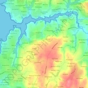 Carte topographique Kervengar, altitude, relief