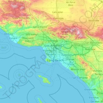 Carte topographique South Los Angeles, altitude, relief