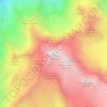 Carte topographique Pizzo Tresero, altitude, relief