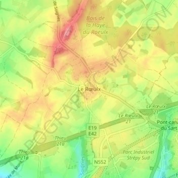 Carte topographique Le Rœulx, altitude, relief