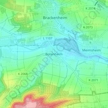 Carte topographique Botenheim, altitude, relief