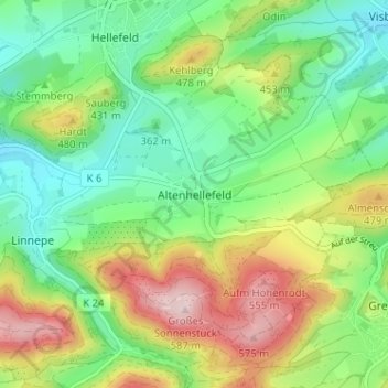 Carte topographique Altenhellefeld, altitude, relief