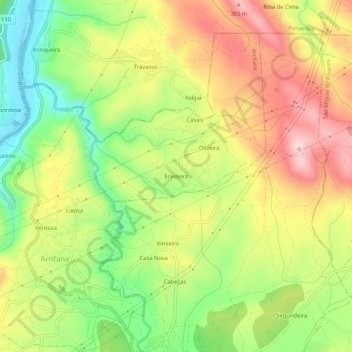 Carte topographique Ervideira, altitude, relief