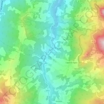Carte topographique Ponte di Verzuno, altitude, relief