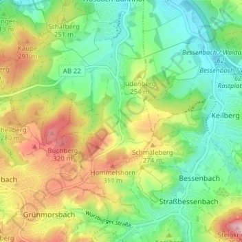 Carte topographique Winzenhohl, altitude, relief