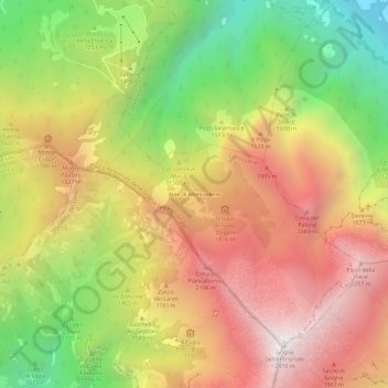 Carte topographique Alpe di Moncodeno, altitude, relief