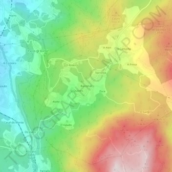 Carte topographique Barcenal, altitude, relief