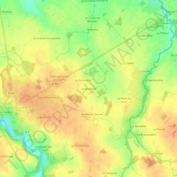 Carte topographique La Borderie, altitude, relief