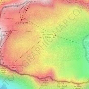 Carte topographique Zugspitzplatt, altitude, relief