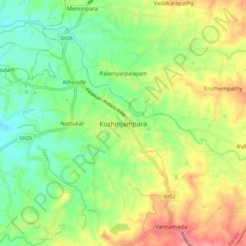 Carte topographique Kozhinjampara, altitude, relief