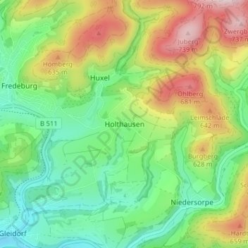 Carte topographique Holthausen, altitude, relief
