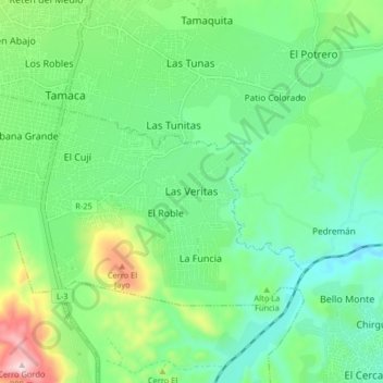 Carte topographique Las Veritas, altitude, relief