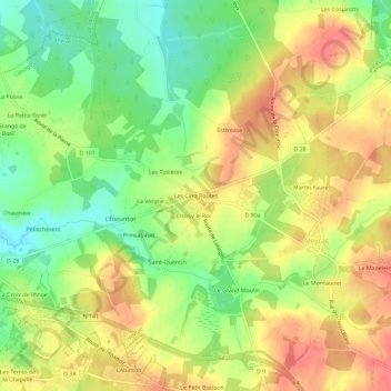 Carte topographique Les Cinq Routes, altitude, relief