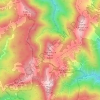 Carte topographique Bric Roccia Nera, altitude, relief