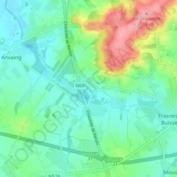 Carte topographique Ellignies-lez-Frasnes, altitude, relief