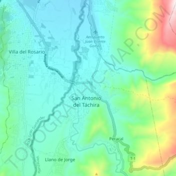 Carte topographique San Antonio del Táchira, altitude, relief