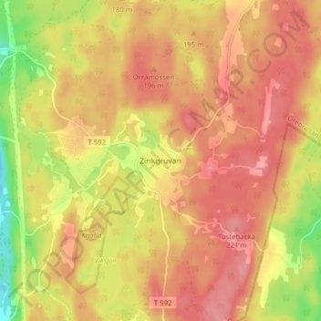 Carte topographique Zinkgruvan, altitude, relief