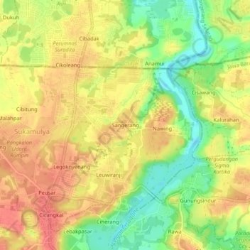 Carte topographique Sangerang, altitude, relief