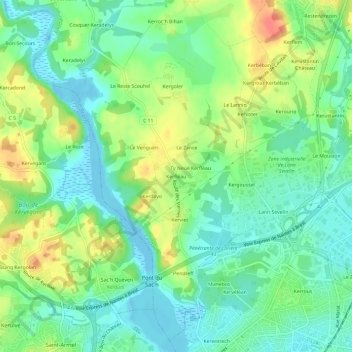 Carte topographique Kerfléau, altitude, relief