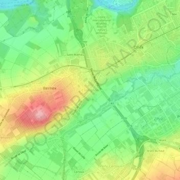 Carte topographique Confignon, altitude, relief