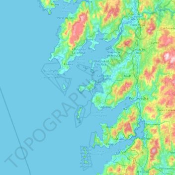 Carte topographique O Grove, altitude, relief