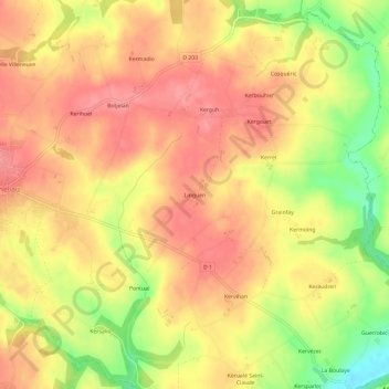 Carte topographique Linguen, altitude, relief
