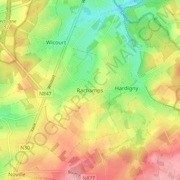 Carte topographique Rachamps, altitude, relief