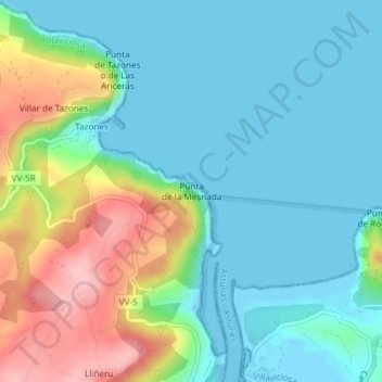 Carte topographique Punta de la Mesnada, altitude, relief