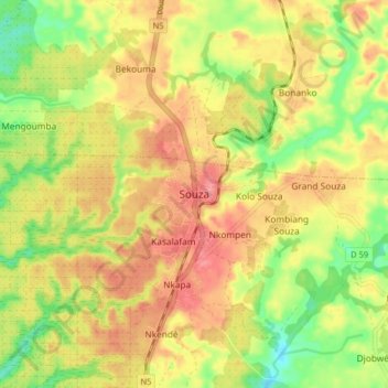 Carte topographique Souza, altitude, relief