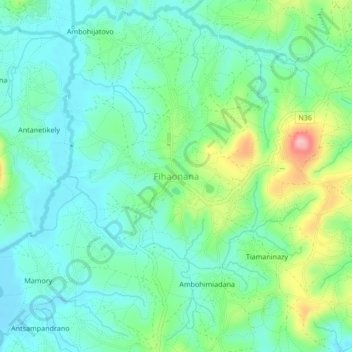 Carte topographique Fihaonana, altitude, relief