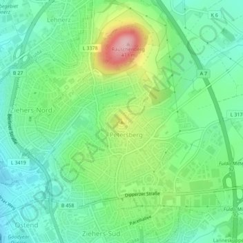 Carte topographique Petersberg, altitude, relief