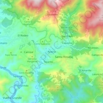 Carte topographique Araira, altitude, relief