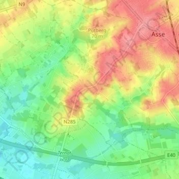 Carte topographique Koudertaveerne, altitude, relief
