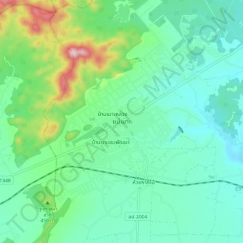 Carte topographique Mae Moh, altitude, relief
