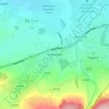 Carte topographique Rathcoole, altitude, relief