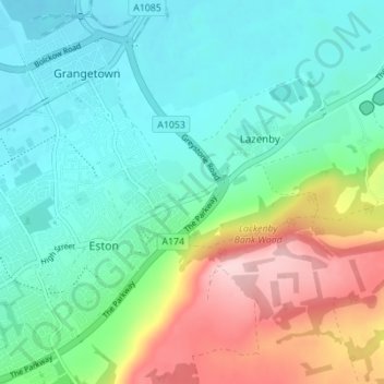 Carte topographique South Lackenby, altitude, relief