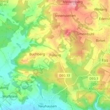 Carte topographique Finsing, altitude, relief